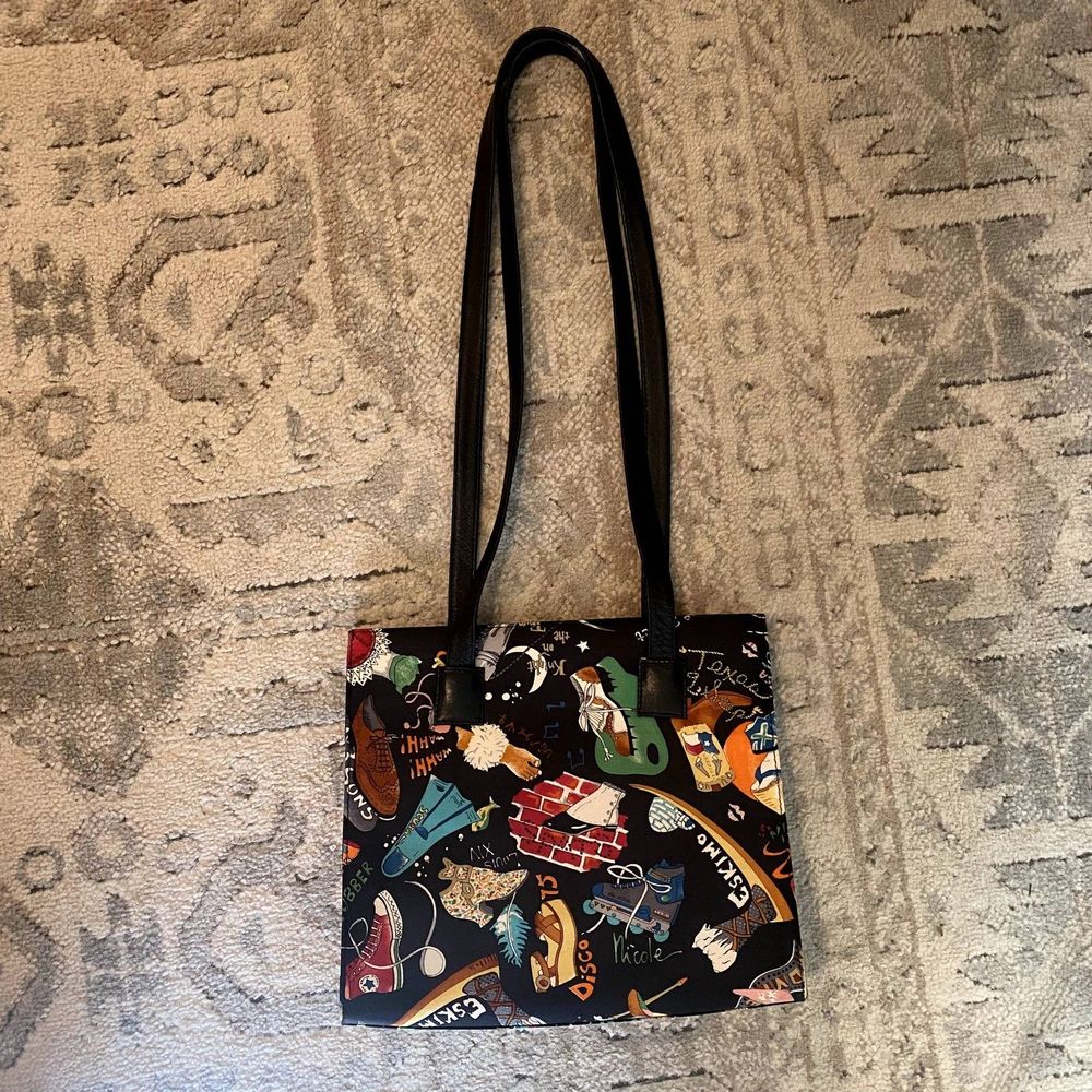 Vintage 90's Nicole Miller 100% Silk Shoe Print Fashion Pop Art Shoulder Bag